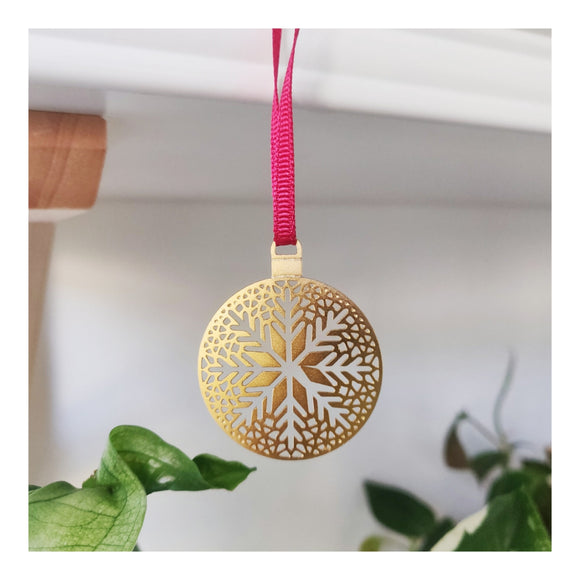 Gold plated snow flake ball ornament