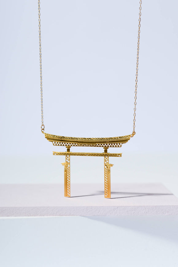 geometric Japanese torii gate necklace