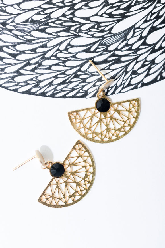 Geometric half moon earrings with Swarovski crystals