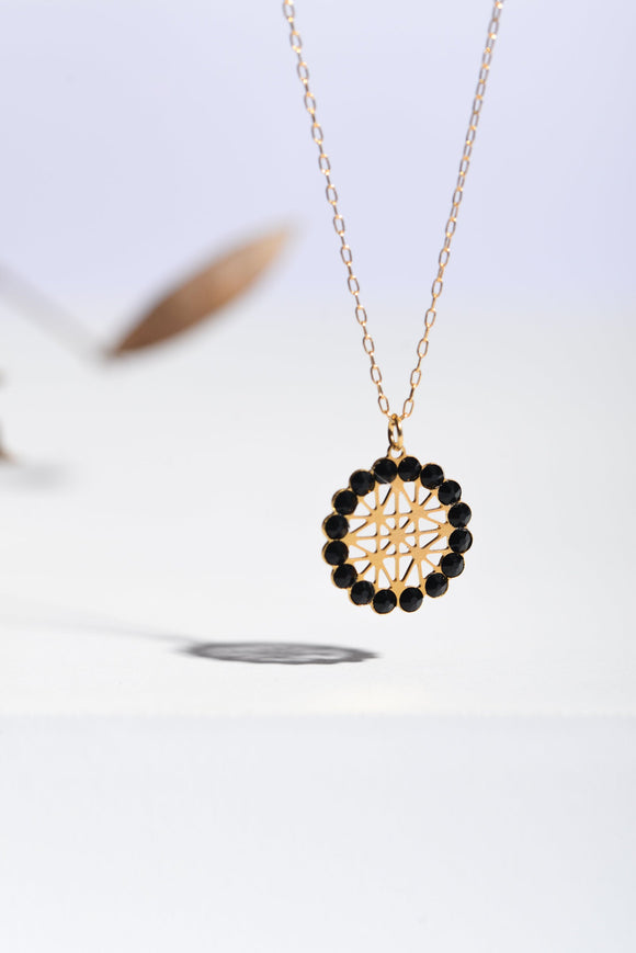 Mandala necklace with Black swarovski crystals
