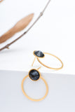 Large Golden circle stud earrings with a crystal